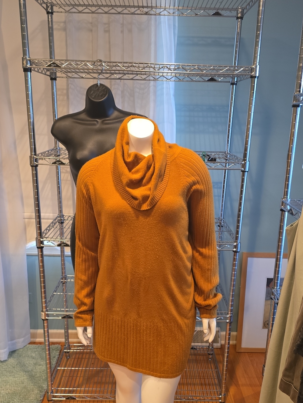 Cozy Cowl-Neck Sweater Dress in Mustard